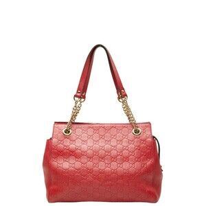GUCCI Red Leather Tote Bag